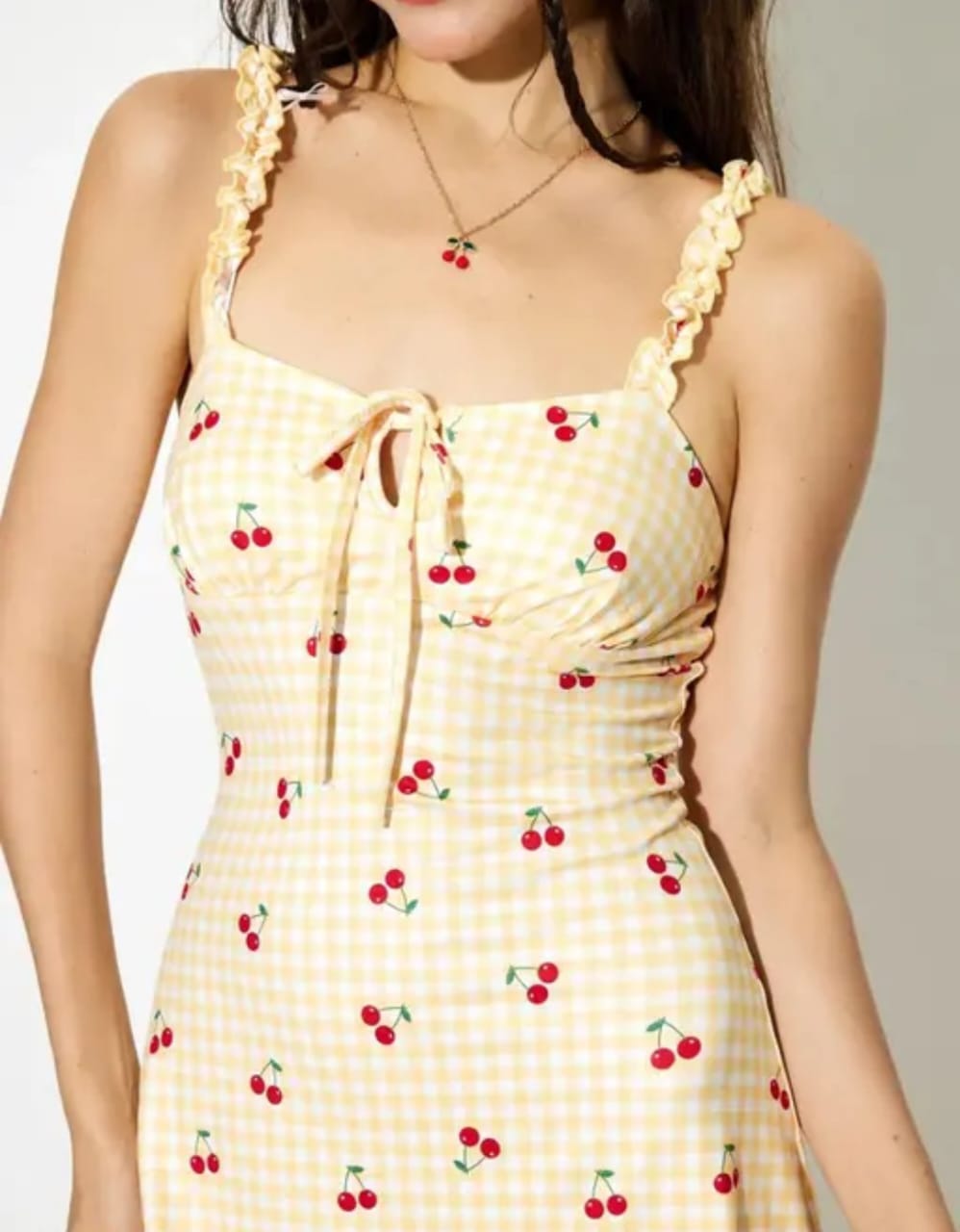 Women’s Cream Cherry Print Sleeveless Mini Dress