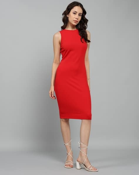 Women’s Classic Red Sleeveless Bodycon Midi Dress