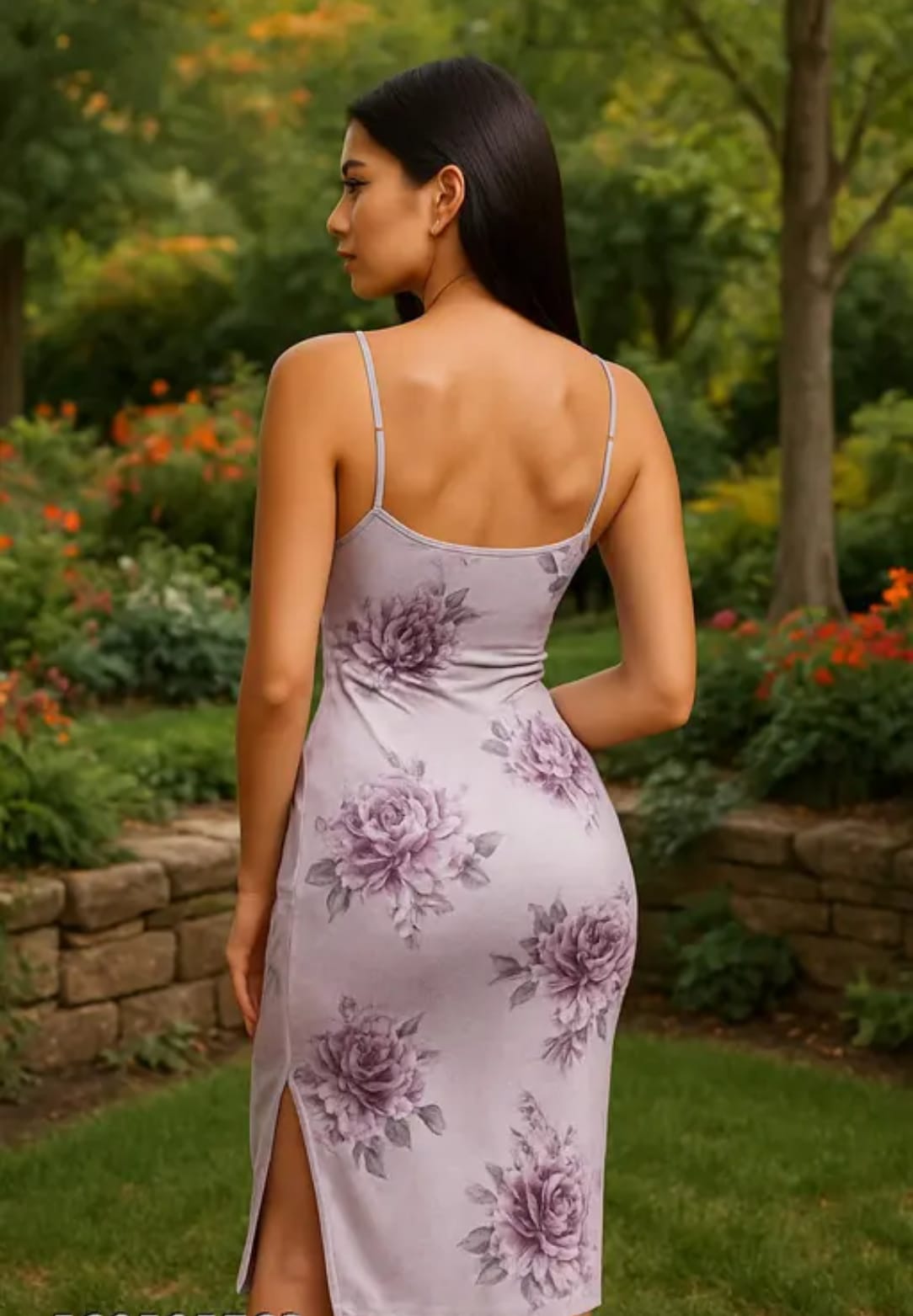 Women’s Lavender Floral Print Bodycon Maxi Dress with Side Slit