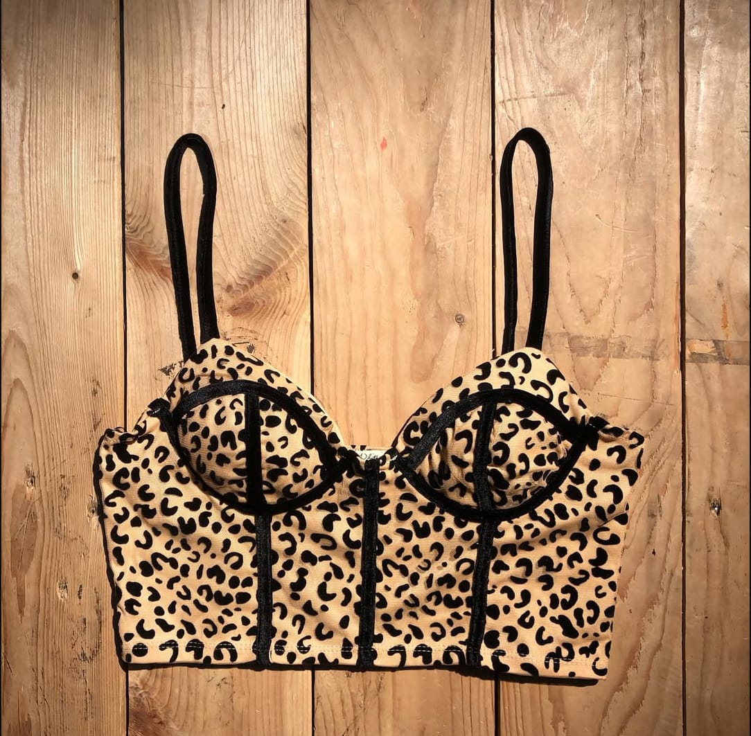 Women’s Leopard Print Bustier Crop Top with Spaghetti Straps